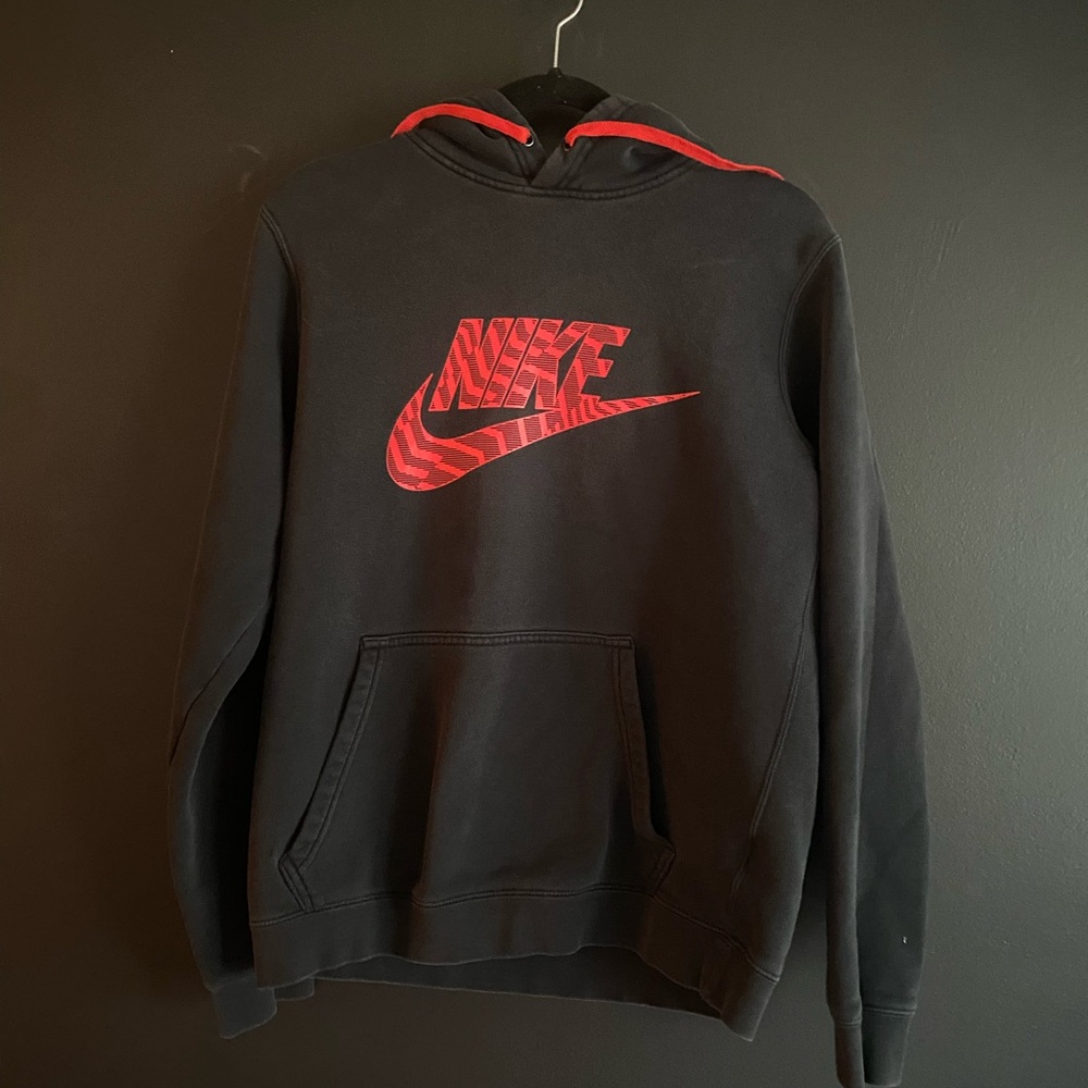 Nike Men's Black Hoodie with Red Logo